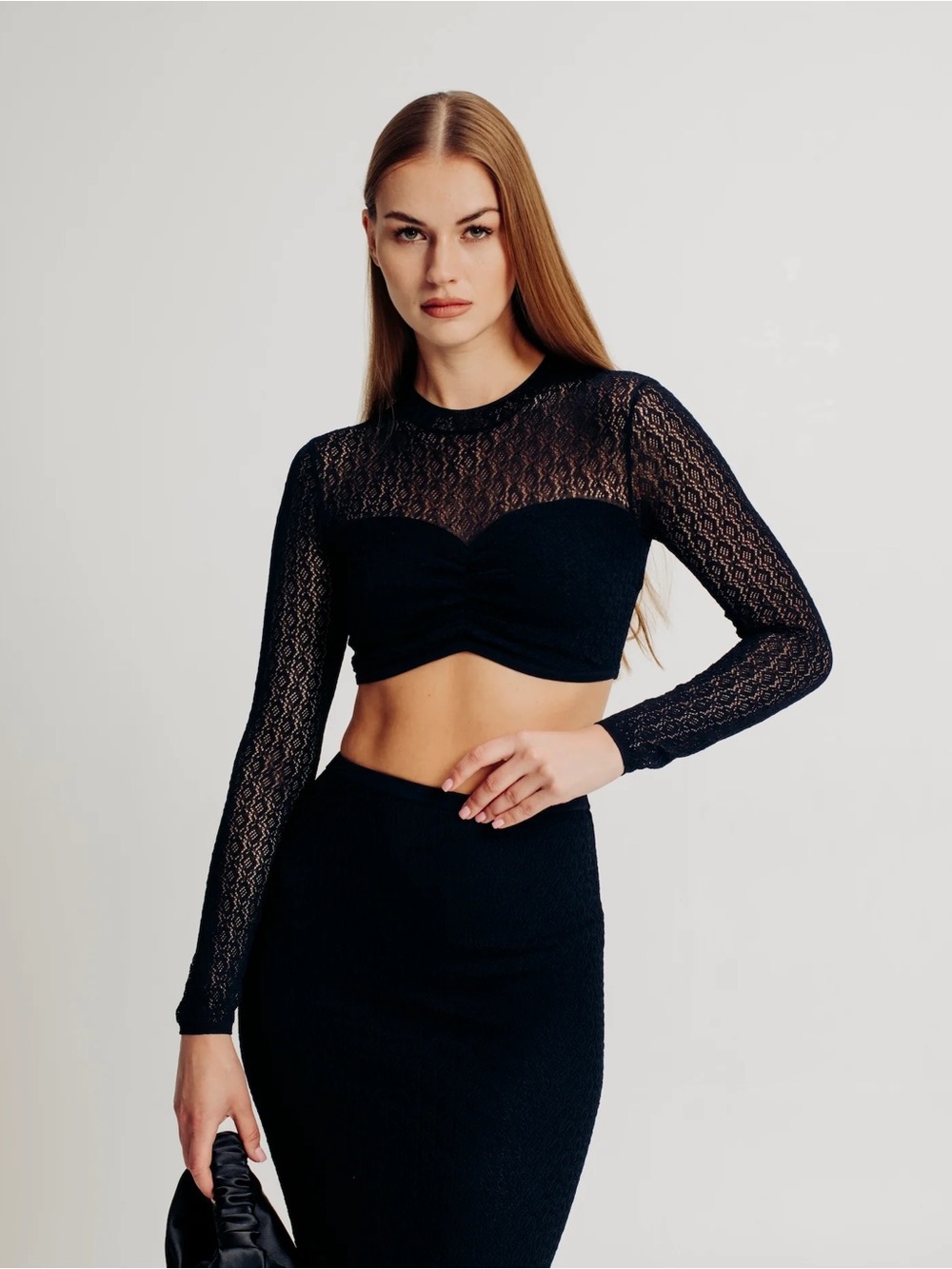 Torn by Ronny Kobo Black Cropped Twist-Front Long Sleeve Bolero